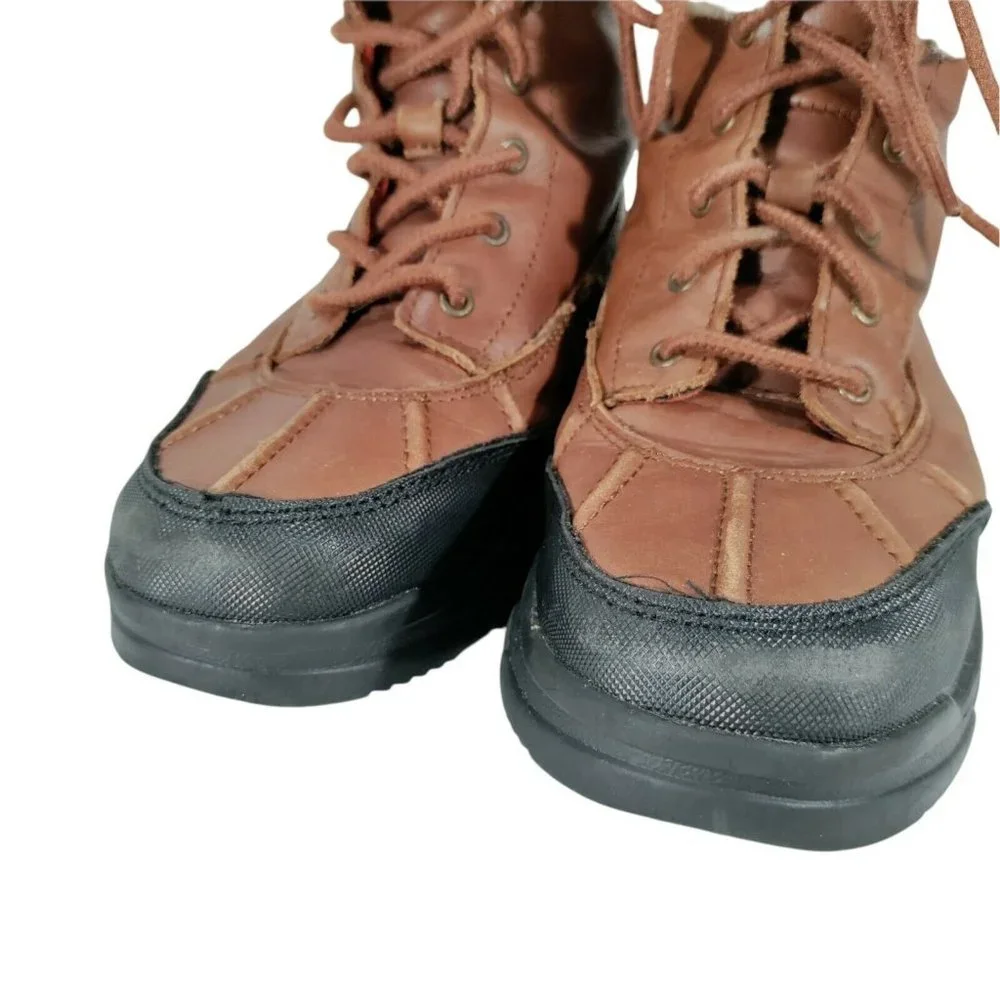 Polo Ralph Lauren Kids Snow Boots 2 Insulated Lace Up Brown Leather Sherpa